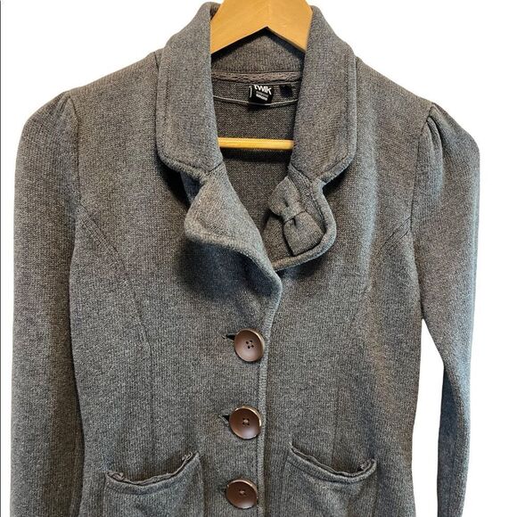 TWIK Grey Heavy Knit Button Up Bow Collar Shirt Blazer S - Picture 7 of 9